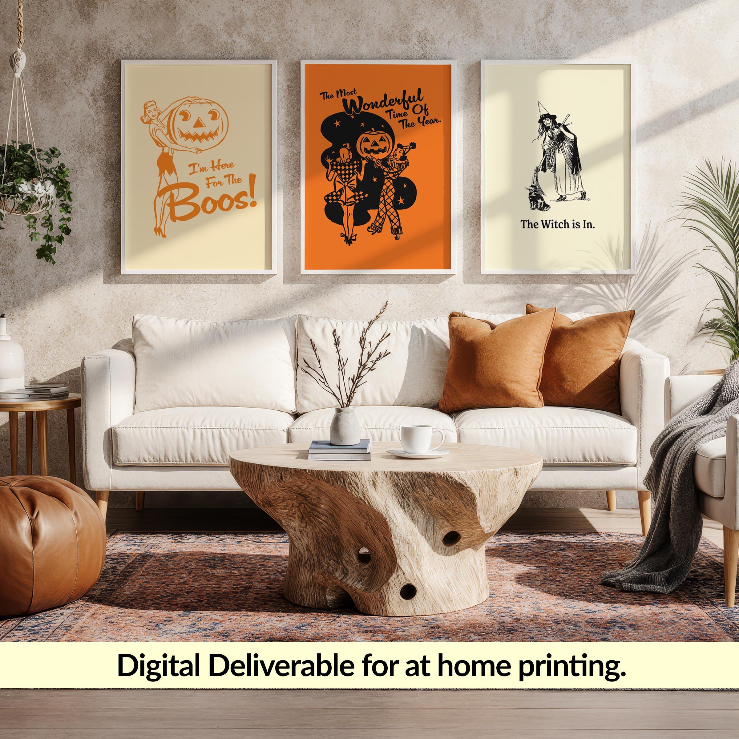 5 Halloween Prints Decor Retro Gallery Wall Art | Digital Download