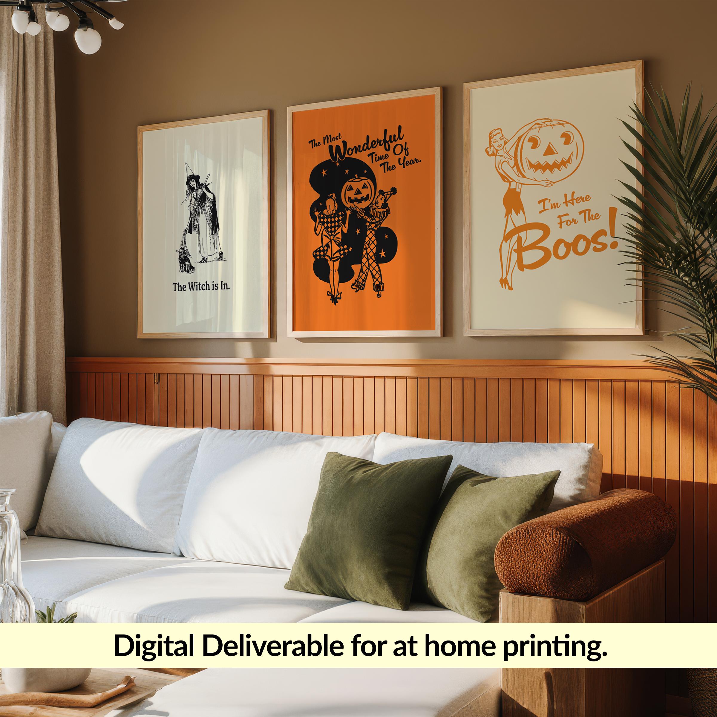 5 Halloween Prints Decor Retro Gallery Wall Art | Digital Download