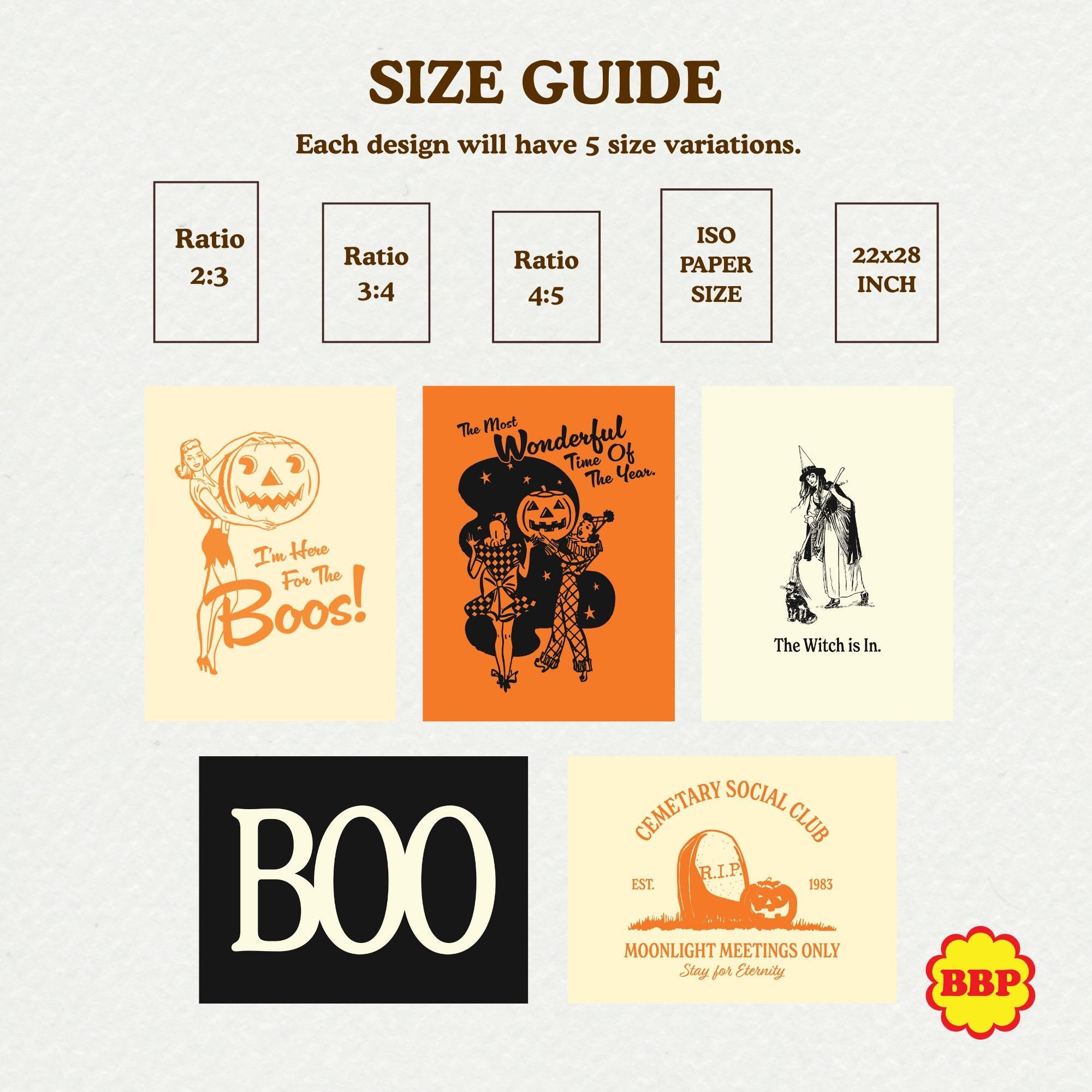 5 Halloween Prints Decor Retro Gallery Wall Art | Digital Download